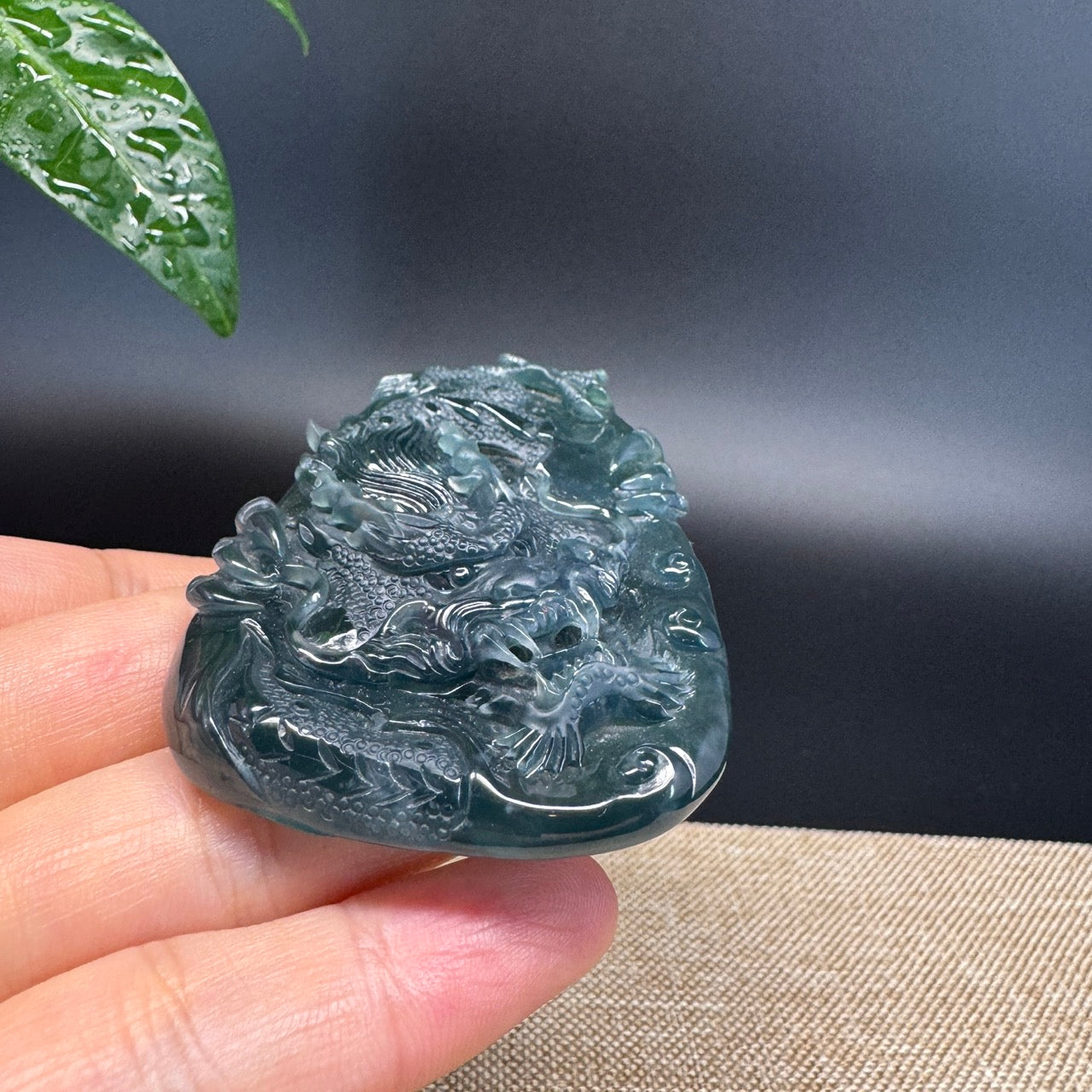 RealJade® Co. High Natural Guatemalan Blue Jadeite Jade Dragon Pendant