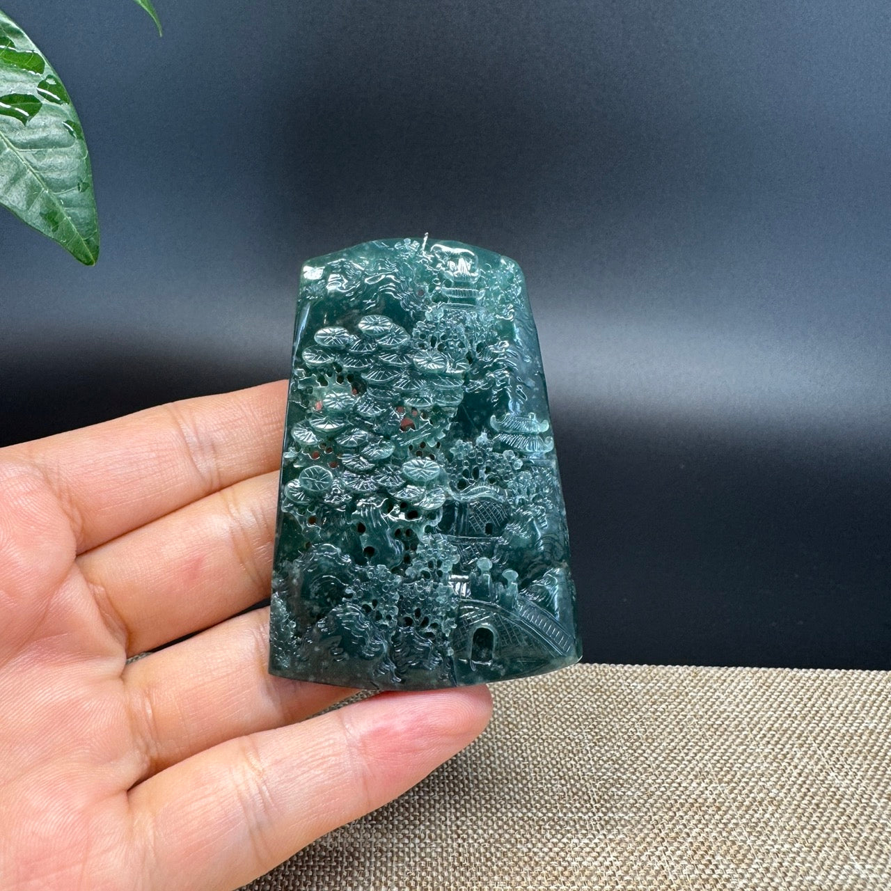 RealJade® Co. High Natural Guatemalan Blue Jadeite Jade Landscape Pendant