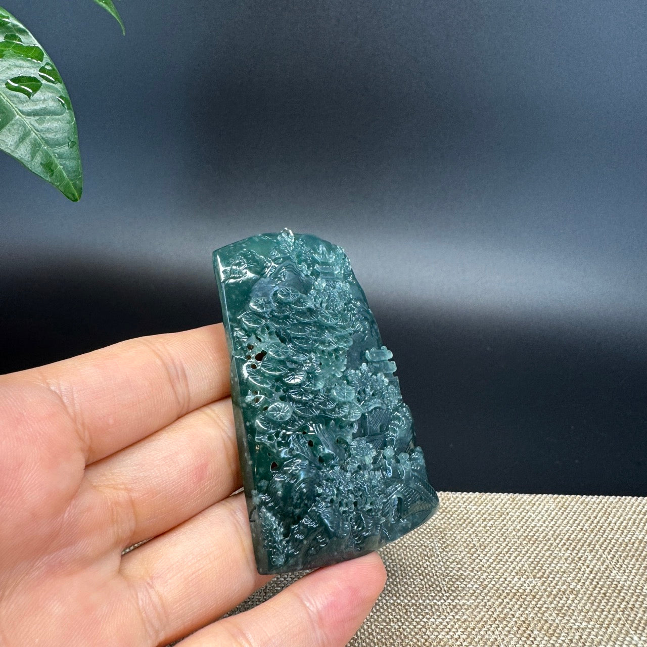 RealJade® Co. High Natural Guatemalan Blue Jadeite Jade Landscape Pendant