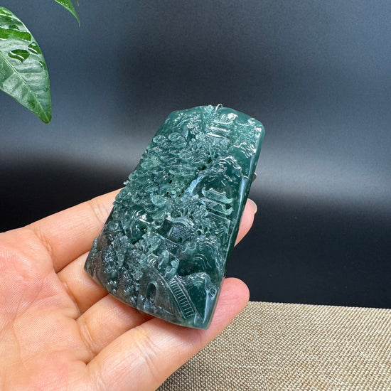 RealJade® Co. High Natural Guatemalan Blue Jadeite Jade Landscape Pendant