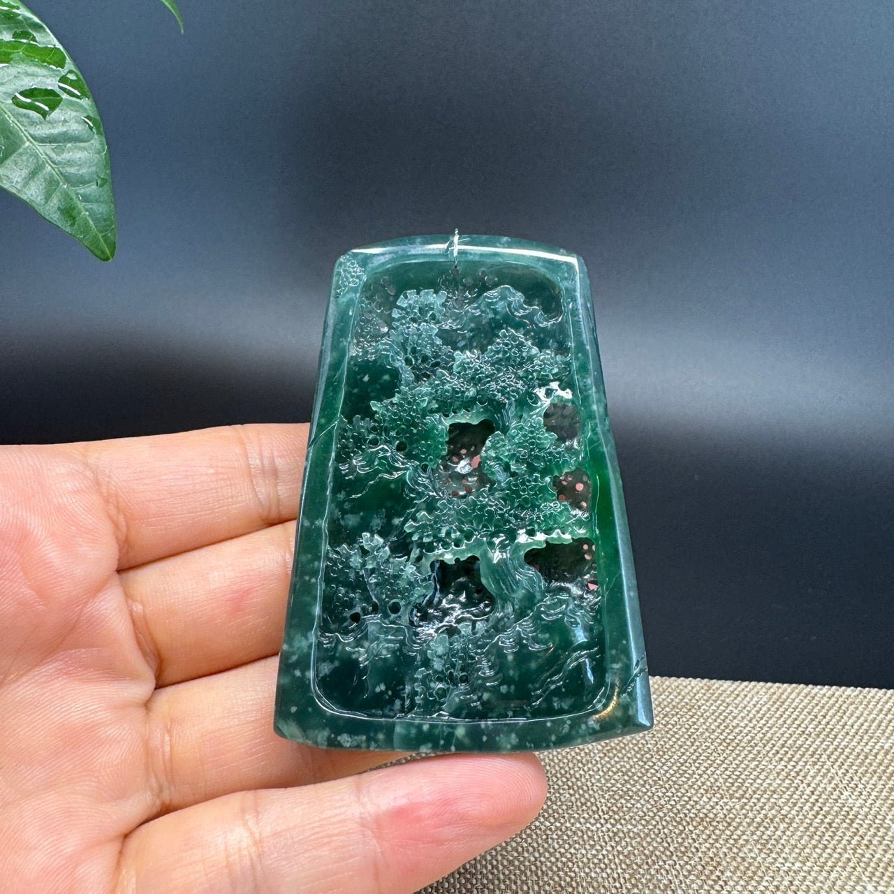 RealJade® Co. High Natural Guatemalan Blue Jadeite Jade Landscape Pendant