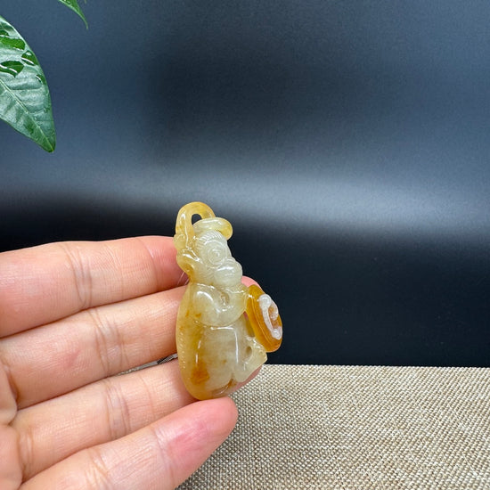 RealJade® Co. High Yellow Jadeite Jade Monkey Pendant