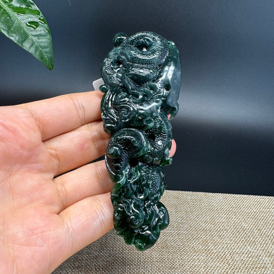 RealJade® Co. High Natural Guatemalan Blue Jadeite Jade Dragon Pendant