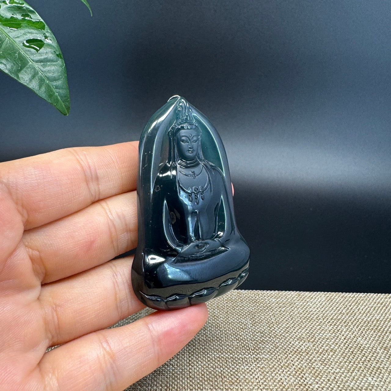 RealJade® Co. High Natural Guatemalan Blue Jadeite Jade GuanYin Pendant