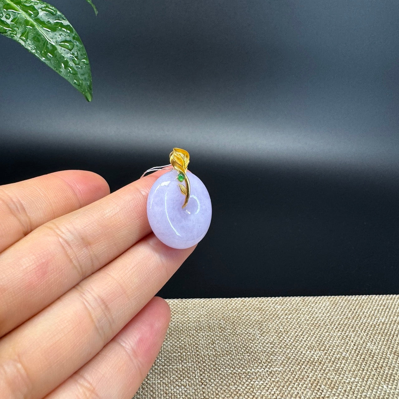 "Good Luck Button" Lavender Jadeite Jade Lucky KouKou Pendant With 18K Yellow Gold  Bail