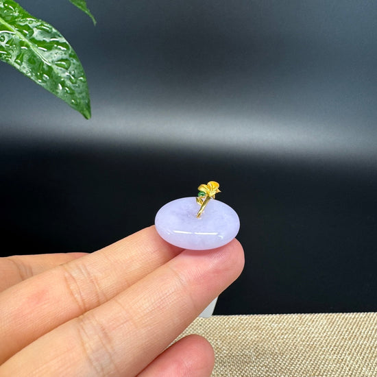 "Good Luck Button" Lavender Jadeite Jade Lucky KouKou Pendant With 18K Yellow Gold  Bail