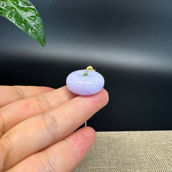 "Good Luck Button" Lavender Jadeite Jade Lucky KouKou Pendant With 18K Yellow Gold Bail