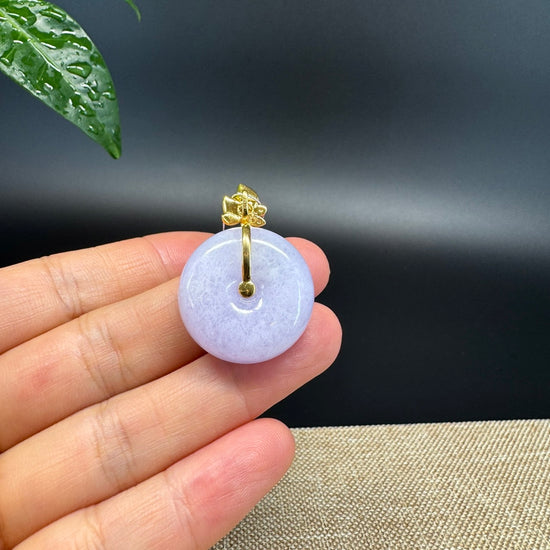 "Good Luck Button" Lavender Jadeite Jade Lucky KouKou Pendant With 18K Yellow Gold Bail