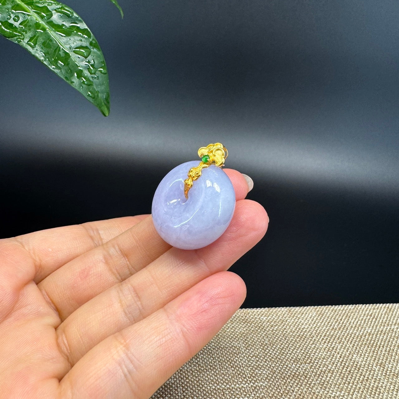 "Good Luck Button" Lavender Jadeite Jade Lucky KouKou Pendant With 18K Yellow Gold Bail