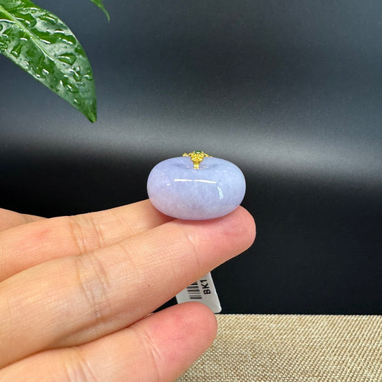 "Good Luck Button" Lavender Jadeite Jade Lucky KouKou Pendant With 18K Yellow Gold Bail