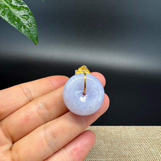 "Good Luck Button" Lavender Jadeite Jade Lucky KouKou Pendant With 18K Yellow Gold Bail