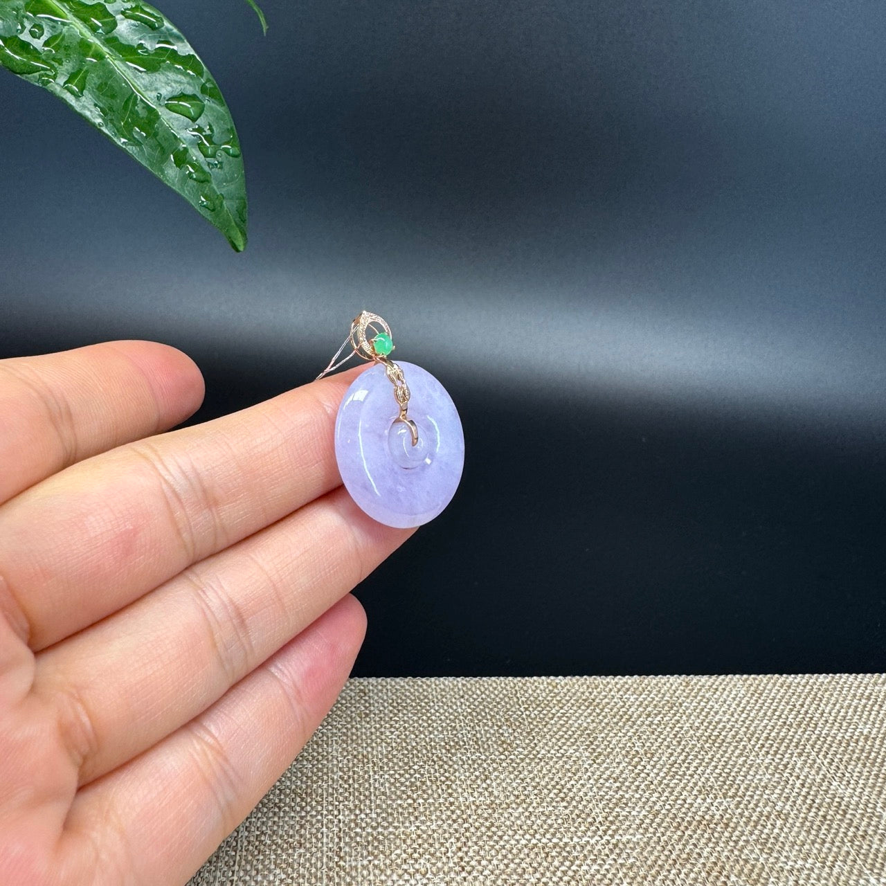 "Good Luck Button" Lavender Jadeite Jade Lucky KouKou Pendant With 18K Rose Gold  Bail