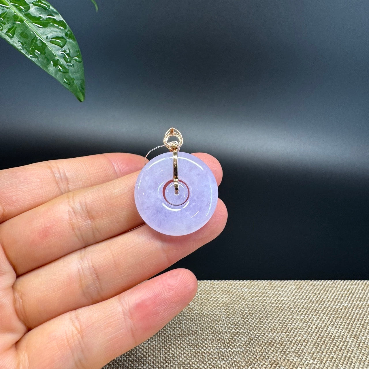 "Good Luck Button" Lavender Jadeite Jade Lucky KouKou Pendant With 18K Rose Gold  Bail