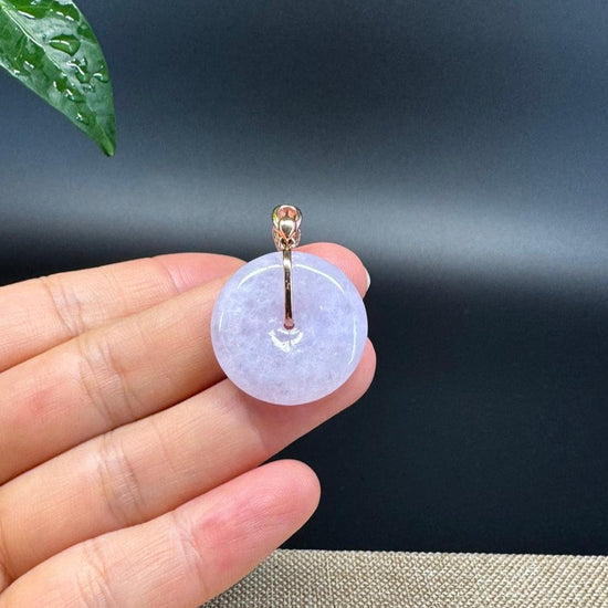 "Good Luck Button" Lavender Jadeite Jade Lucky KouKou Pendant With 14K Rose Gold Bail