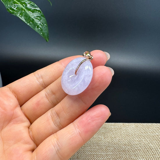 "Good Luck Button" Lavender Jadeite Jade Lucky KouKou Pendant With 14K Rose Gold Bail