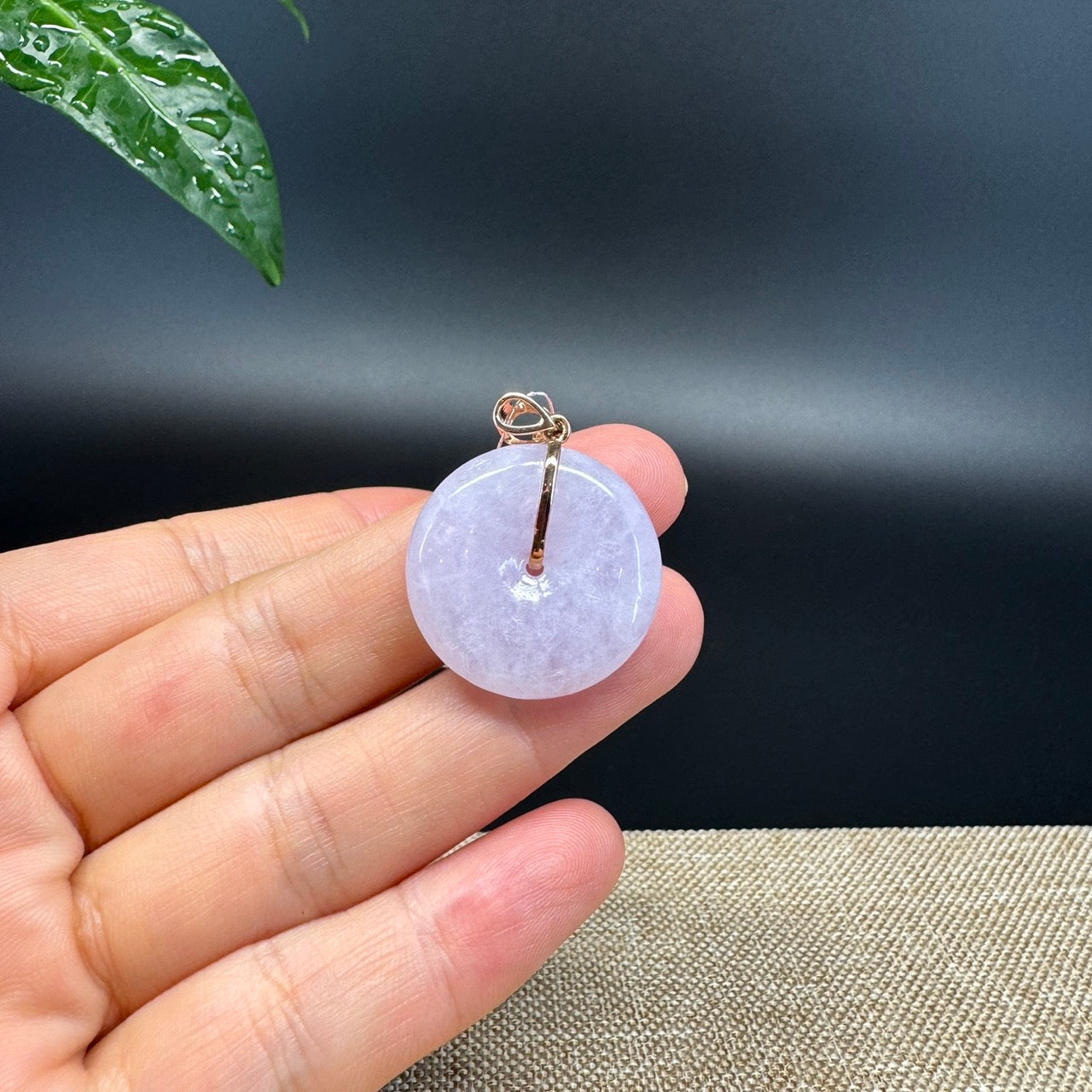 "Good Luck Button" Lavender Jadeite Jade Lucky KouKou Pendant With 14K Rose Gold Bail