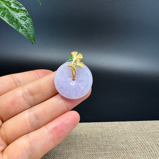 "Good Luck Button" Lavender Jadeite Jade Lucky KouKou Pendant With 18K Yellow Gold Bail