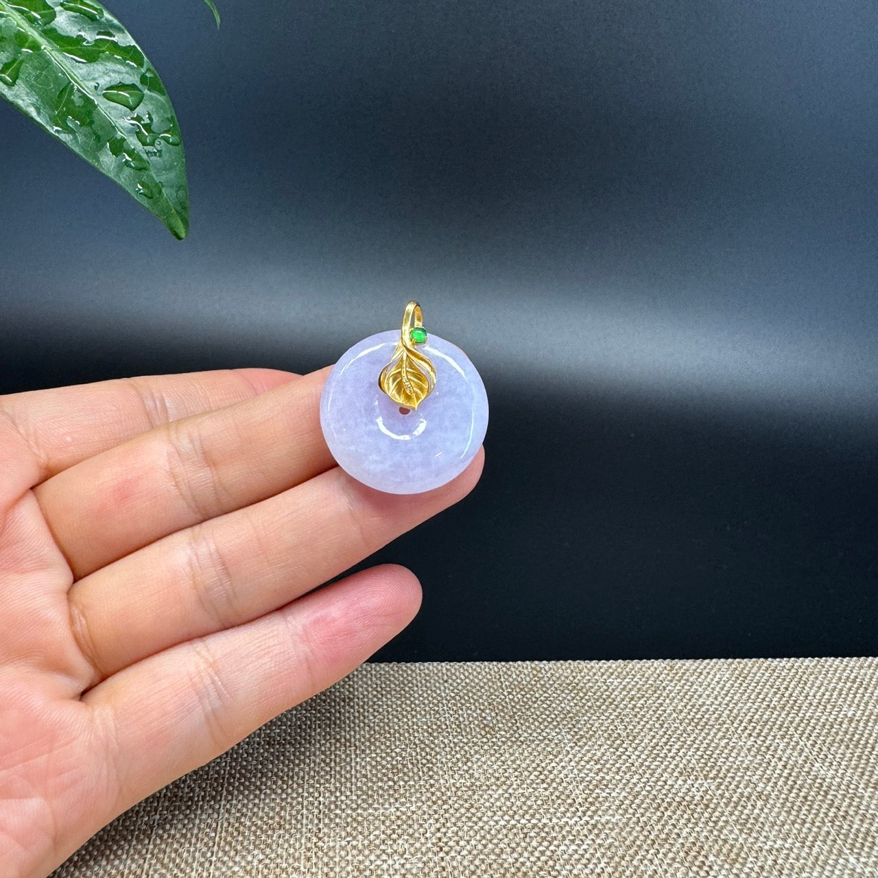 "Good Luck Button" Lavender Jadeite Jade Lucky KouKou Pendant With 18K Yellow Gold Bail