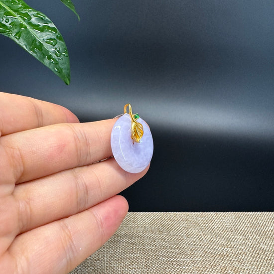 "Good Luck Button" Lavender Jadeite Jade Lucky KouKou Pendant With 18K Yellow Gold Bail