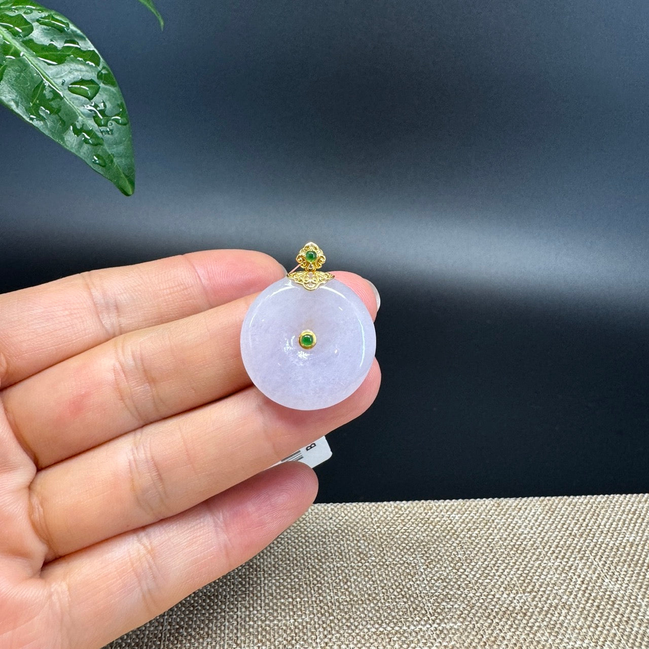 "Good Luck Button" Lavender Jadeite Jade Lucky KouKou Pendant With 18K Yellow Gold  Bail