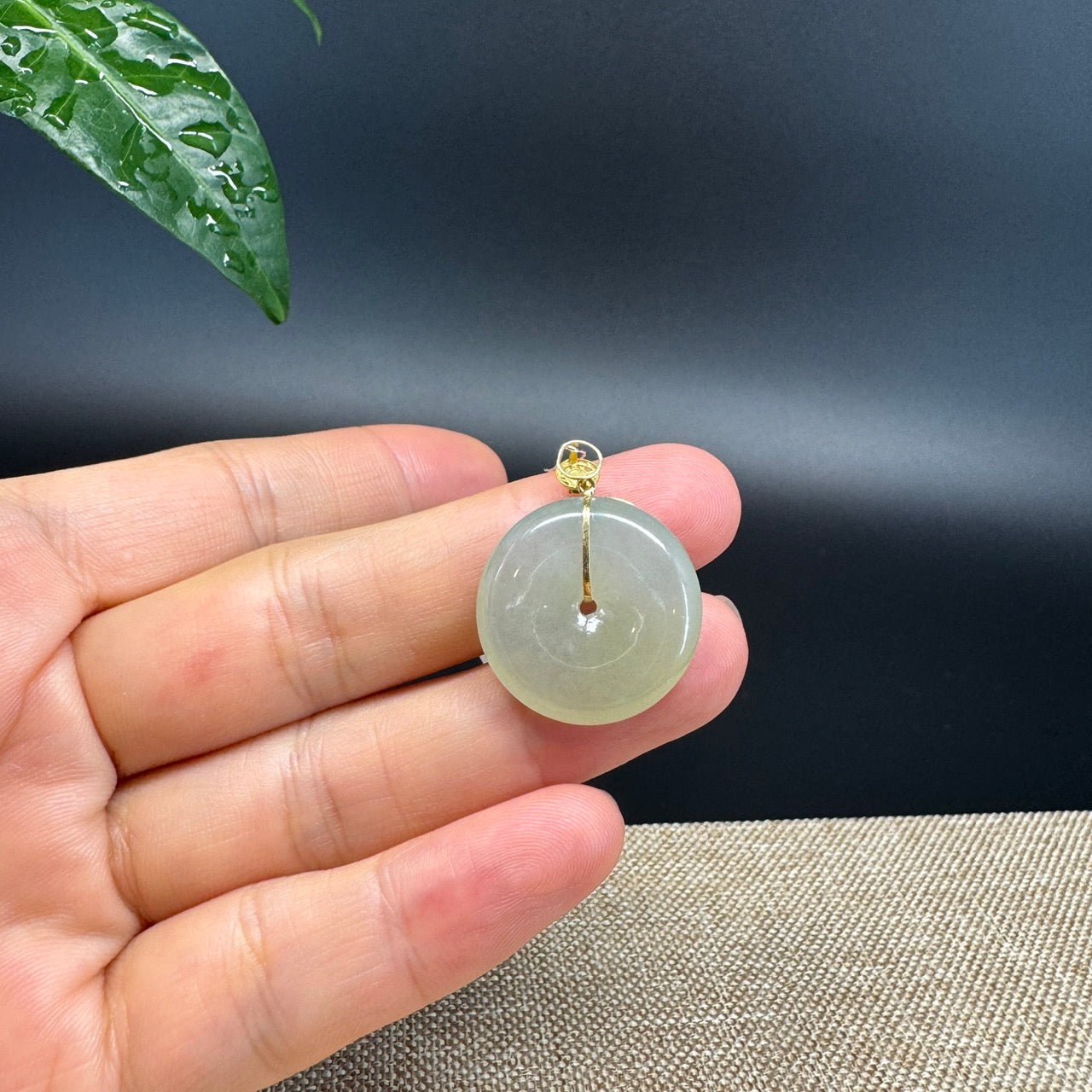 "Good Luck Button" Yellow Jadeite Jade Lucky KouKou Pendant With 18K Yellow Gold Diamond Bail