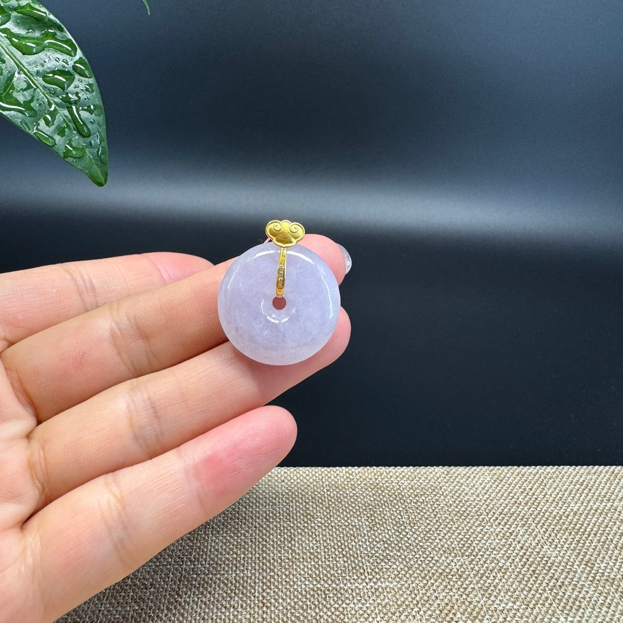 "Good Luck Button" Lavender Jadeite Jade Lucky KouKou Pendant With 18K Yellow Gold Bail