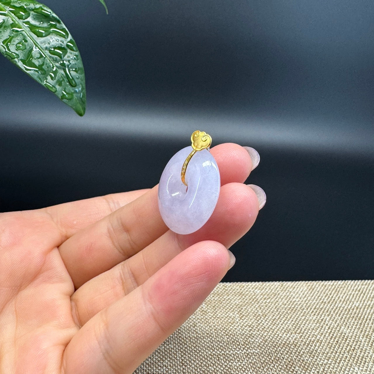 "Good Luck Button" Lavender Jadeite Jade Lucky KouKou Pendant With 18K Yellow Gold Bail