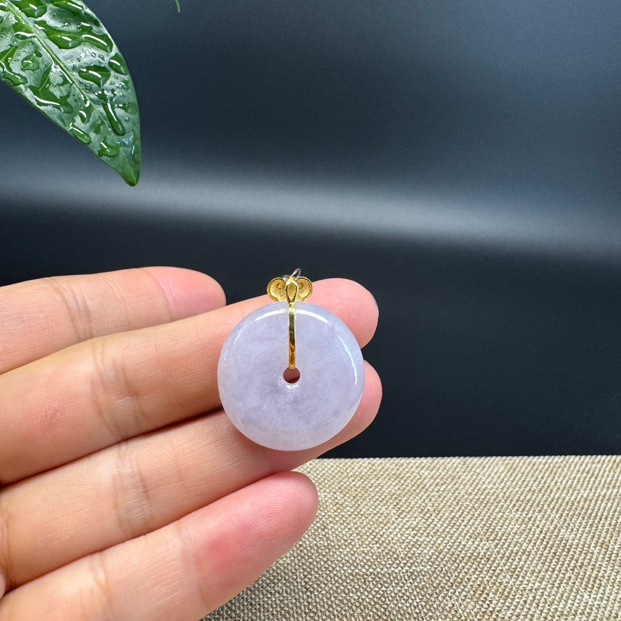 "Good Luck Button" Lavender Jadeite Jade Lucky KouKou Pendant With 18K Yellow Gold Bail