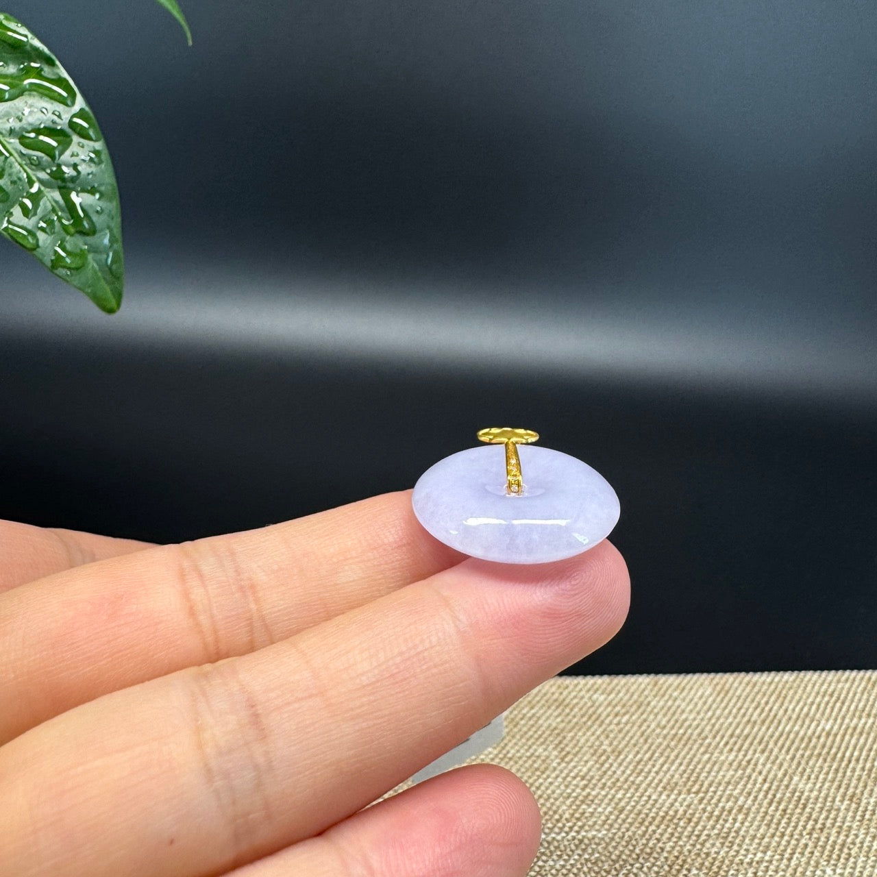 "Good Luck Button" Lavender Jadeite Jade Lucky KouKou Pendant With 18K Yellow Gold Bail