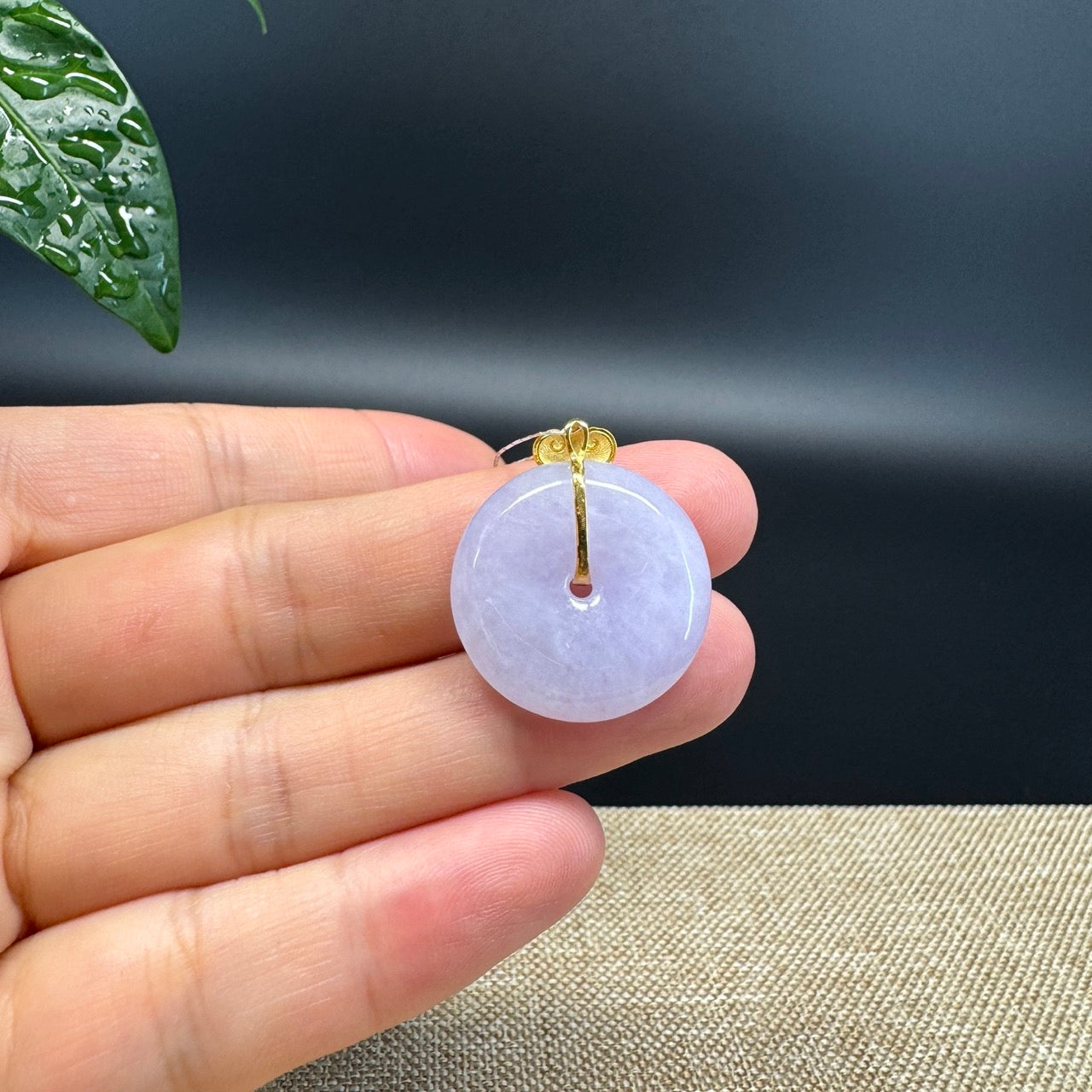 "Good Luck Button" Lavender Jadeite Jade Lucky KouKou Pendant With 18K Yellow Gold Bail