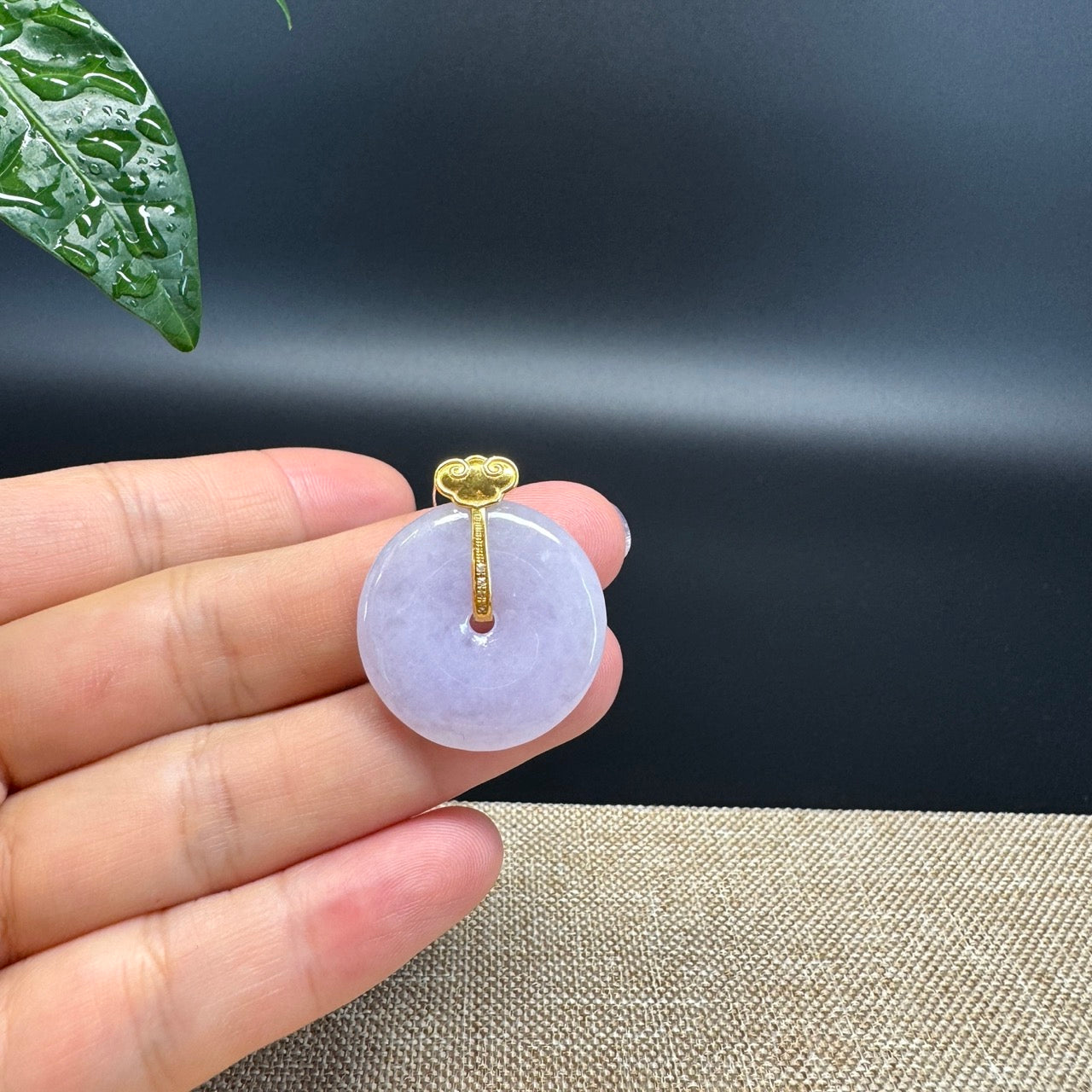 "Good Luck Button" Lavender Jadeite Jade Lucky KouKou Pendant With 18K Yellow Gold Bail