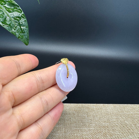 "Good Luck Button" Lavender Jadeite Jade Lucky KouKou Pendant With 18K Yellow Gold Bail