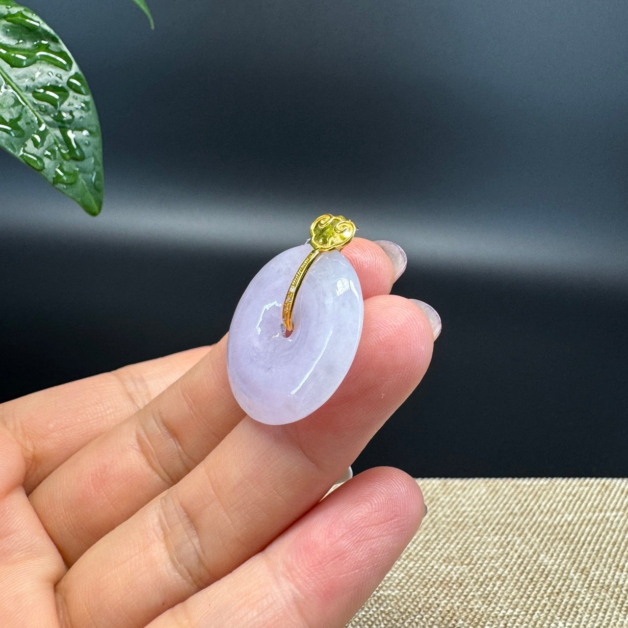 "Good Luck Button" Lavender Jadeite Jade Lucky KouKou Pendant With 18K Yellow Gold Bail