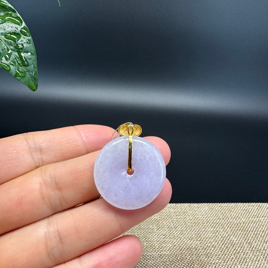 "Good Luck Button" Lavender Jadeite Jade Lucky KouKou Pendant With 18K Yellow Gold Bail