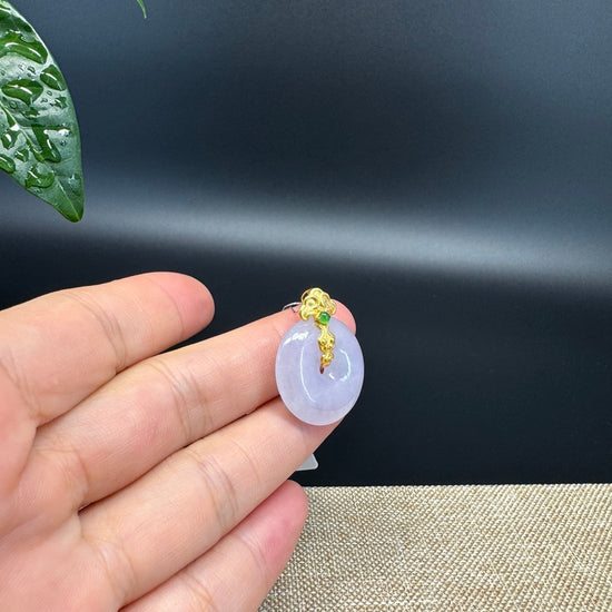 "Good Luck Button" Lavender Jadeite Jade Lucky KouKou Pendant With 18K Yellow Gold  Bail