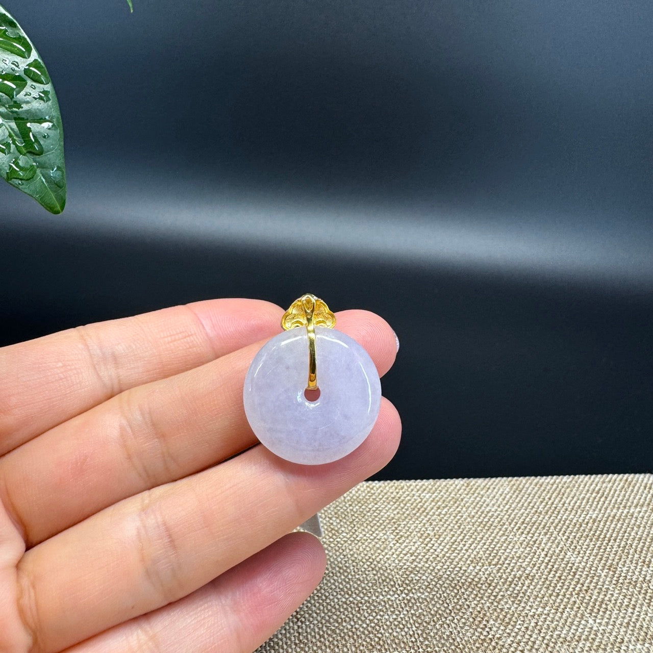 "Good Luck Button" Lavender Jadeite Jade Lucky KouKou Pendant With 18K Yellow Gold  Bail