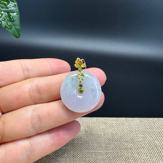 "Good Luck Button" Lavender Jadeite Jade Lucky KouKou Pendant With 18K Yellow Gold  Bail