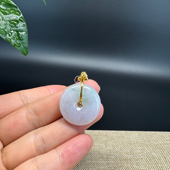 "Good Luck Button" Lavender Jadeite Jade Lucky KouKou Pendant With 18K Yellow Gold  Bail