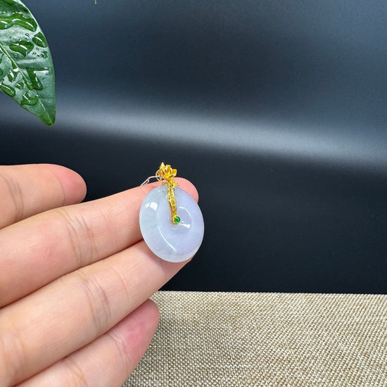 "Good Luck Button" Lavender Jadeite Jade Lucky KouKou Pendant With 18K Yellow Gold  Bail