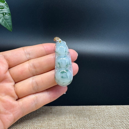 RealJade® Co. Genuine Ice Green Jadeite Jade Bean Necklace With 18K Rose Gold Bail