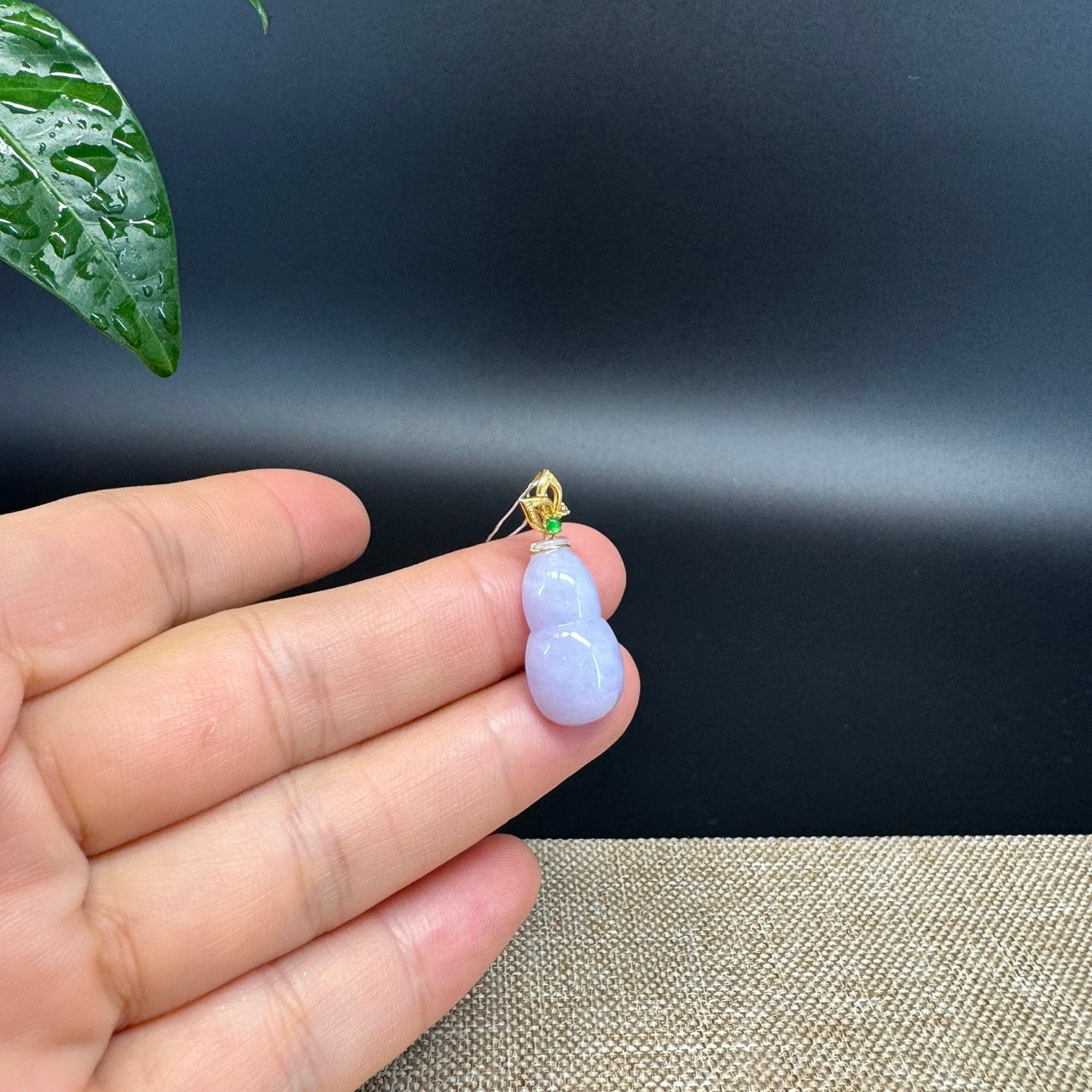 RealJade® Co. Genuine Lavender Jadeite Jade Good Luck Hulu Bottle Gourd Necklace With 18K Yellow Gold Bail