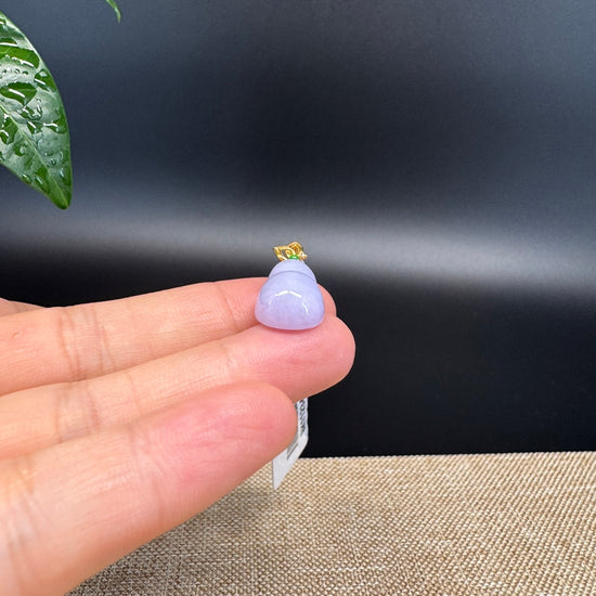 RealJade® Co. Genuine Lavender Jadeite Jade Good Luck Hulu Bottle Gourd Necklace With 18K Yellow Gold Bail