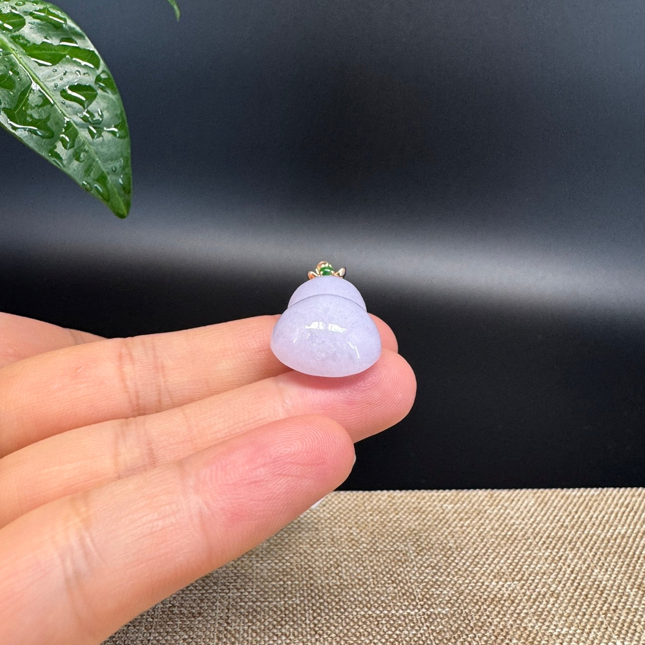 RealJade® Co. Genuine Lavender Jadeite Jade Good Luck Hulu Bottle Gourd Necklace With 18K Yellow Gold Bail