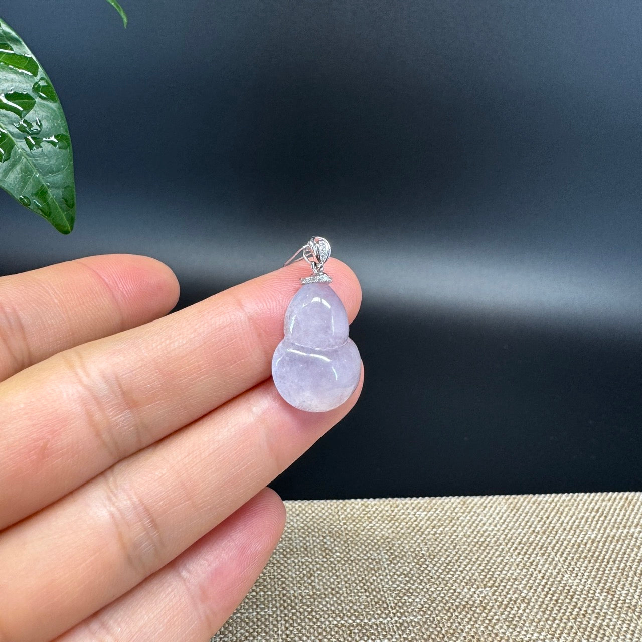 RealJade® Co. Genuine Lavender Jadeite Jade Good Luck Hulu Bottle Gourd Necklace With 18K White Gold Bail