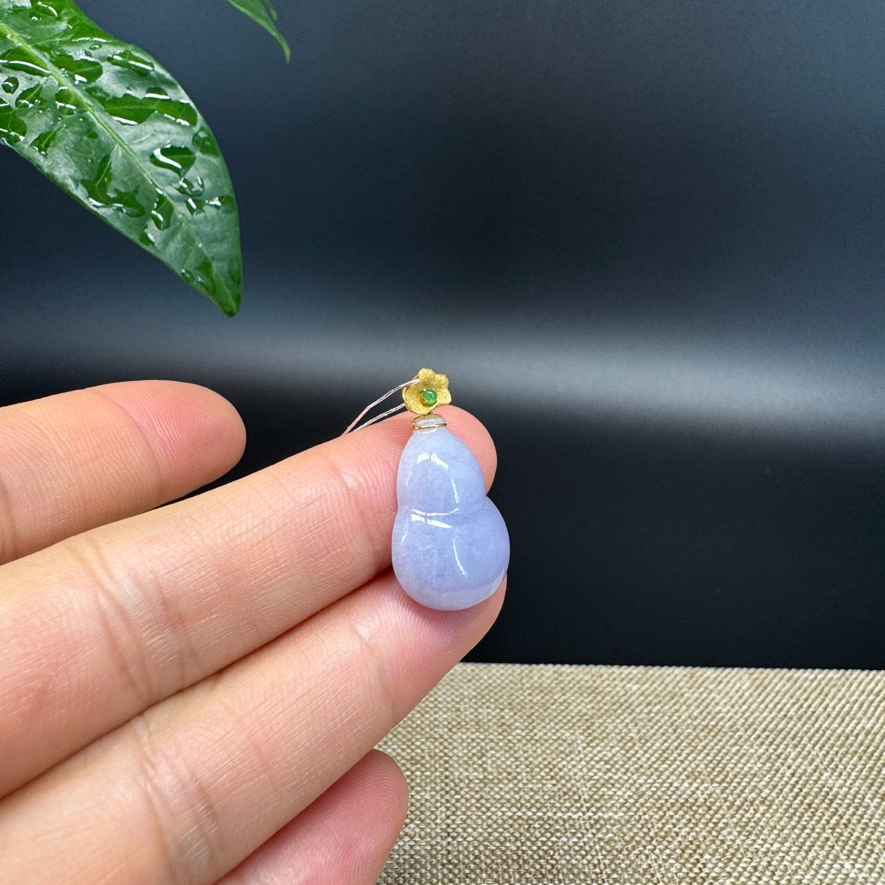 RealJade® Co. Genuine Lavender Jadeite Jade Good Luck Hulu Bottle Gourd Necklace With 18K Yellow Gold Bail