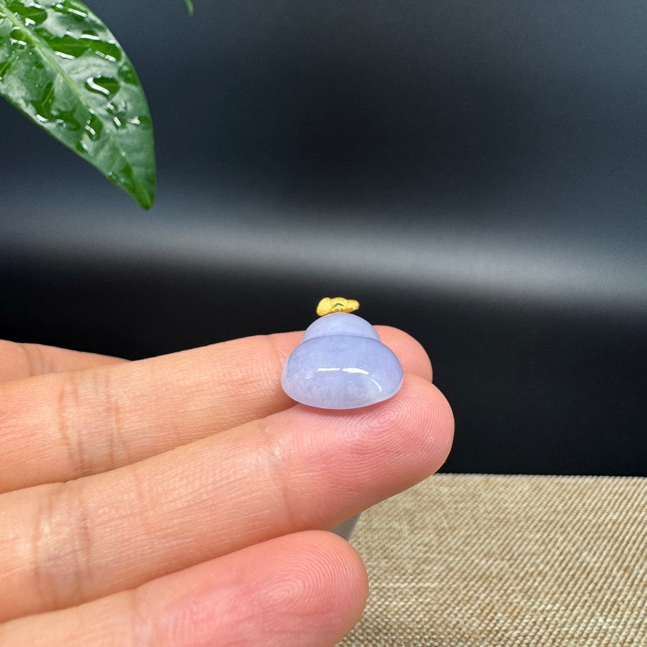 RealJade® Co. Genuine Lavender Jadeite Jade Good Luck Hulu Bottle Gourd Necklace With 18K Yellow Gold Bail