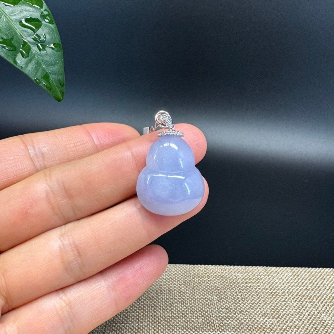 RealJade® Co. Genuine Lavender Jadeite Jade Good Luck Hulu Bottle Gourd Necklace With 18K White Gold Bail