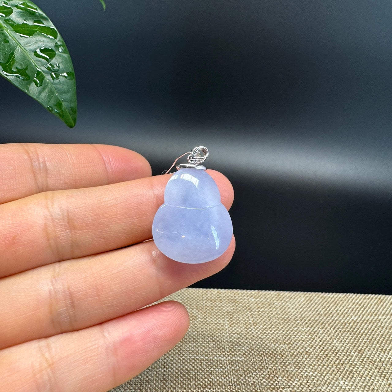 RealJade® Co. Genuine Lavender Jadeite Jade Good Luck Hulu Bottle Gourd Necklace With 18K White Gold Bail