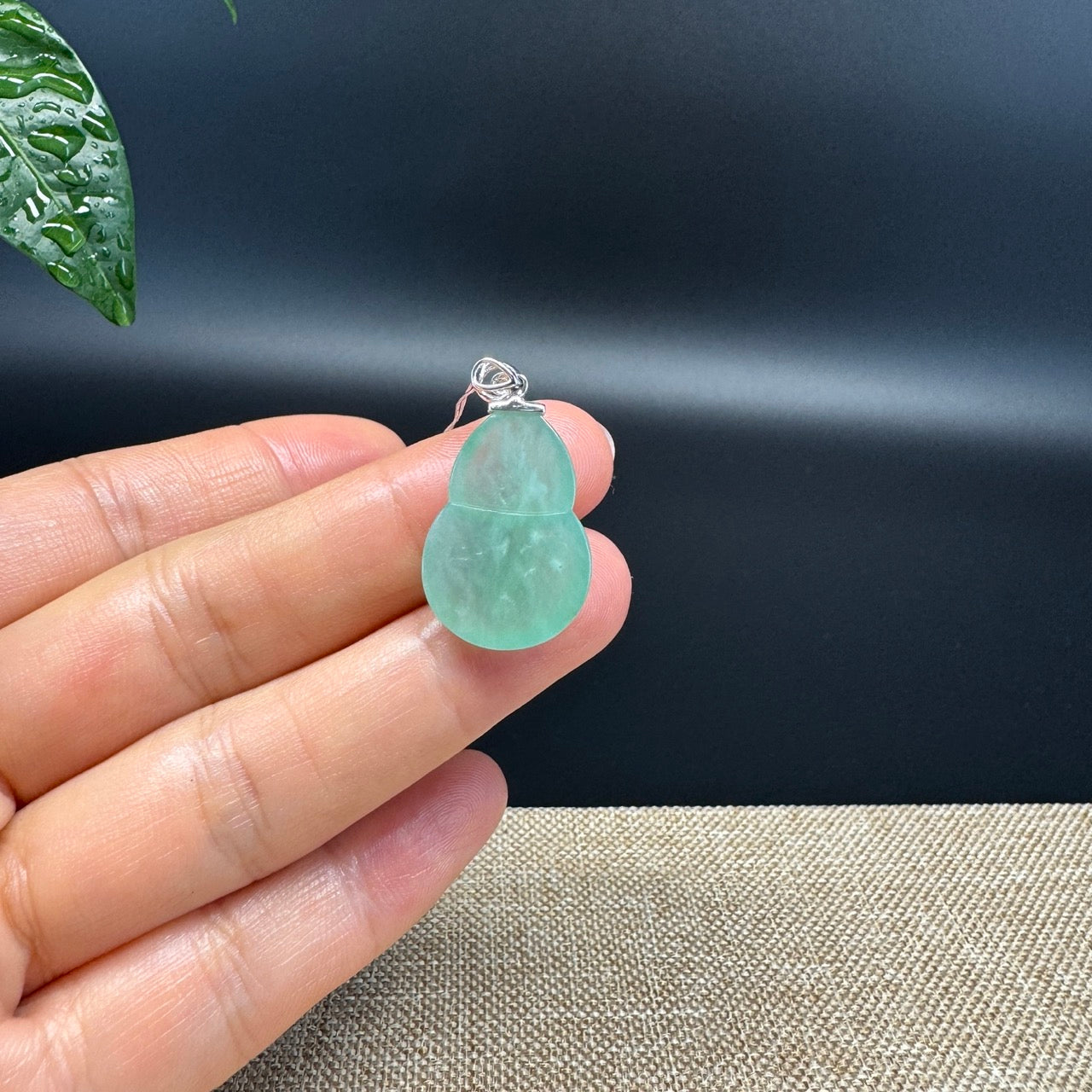 RealJade® Co. Genuine Green Jadeite Jade Good Luck Hulu Bottle Gourd Necklace With 18K White Gold Bail