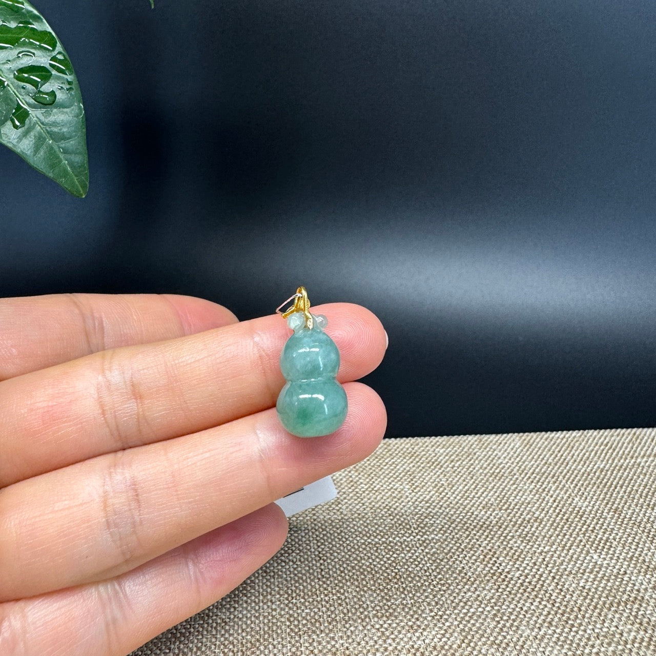 RealJade® Co. Genuine Green Jadeite Jade Good Luck Hulu Bottle Gourd Necklace With 18K Yellow Gold Bail